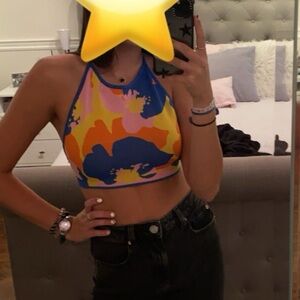 Zara Multicoloured Floral Print Halter Open Back Knit Top